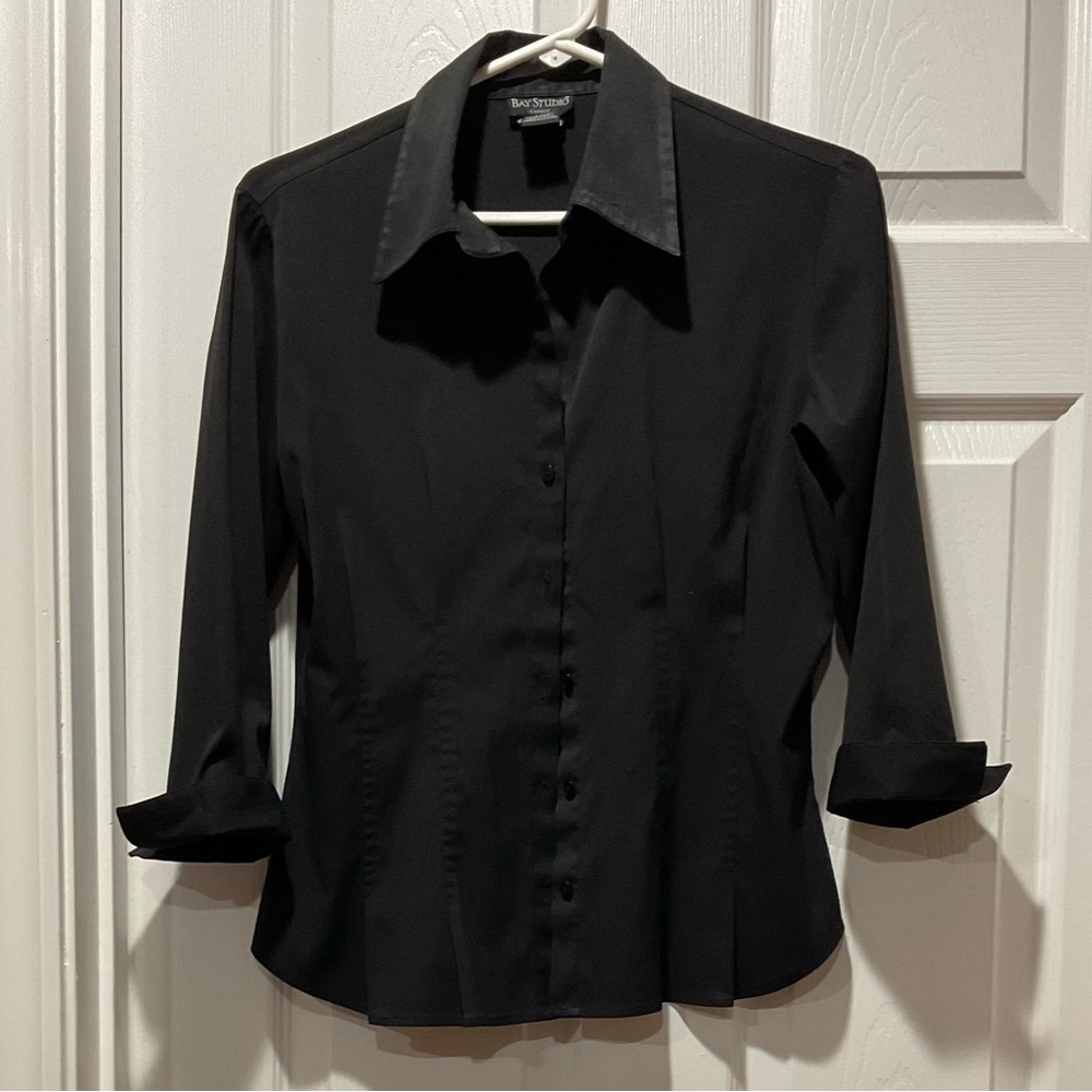Black long sleeve button blouse cuffs shirt